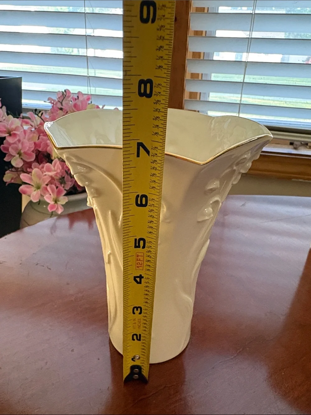 Vintage Lenox Ivory Embossed Floral Vase with 24K Gold Trim – 7